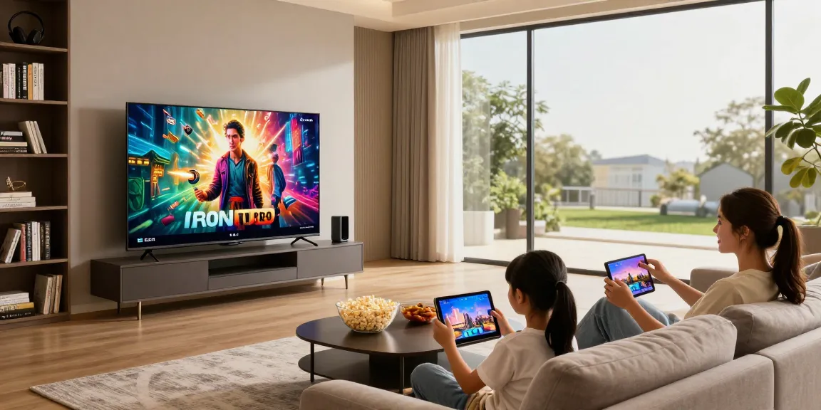 Family enjoying high-quality streaming with Iron tv pro in a cozy living room.