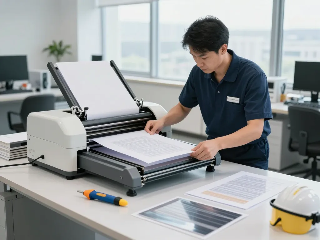Bóc giấy ép plastic process in a modern setting showcasing careful removal techniques for document preservation.