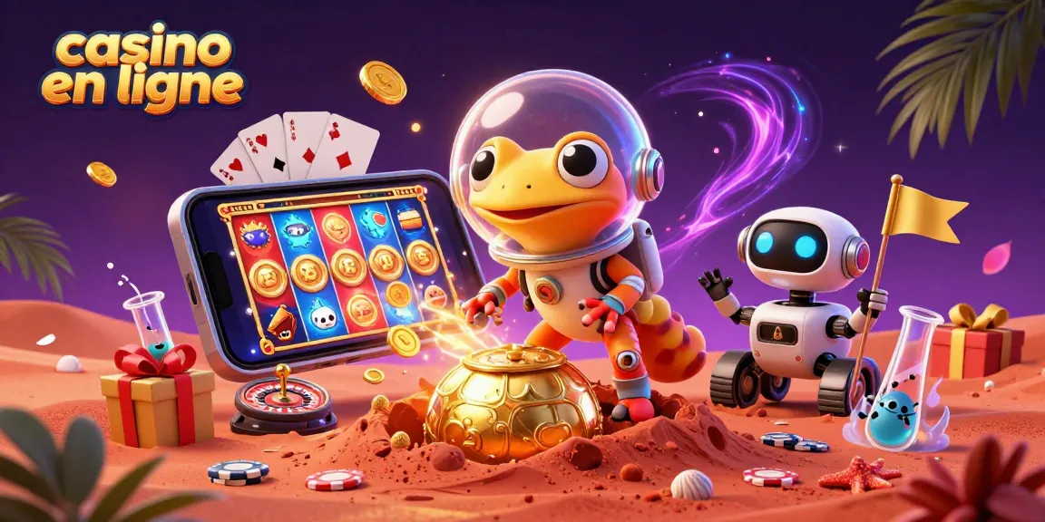 Les jeux de casino en ligne prennent vie alors qu'un iguane martien et un rover découvrent un casino doré sur Mars.