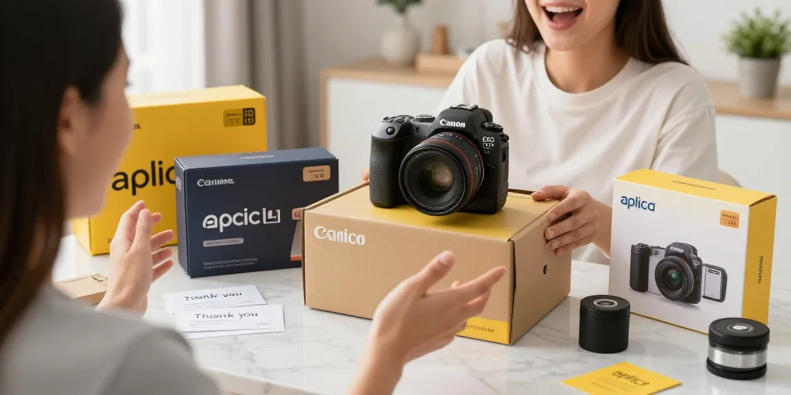 Aplica led product review and unboxing scene in a modern e-commerce setting.