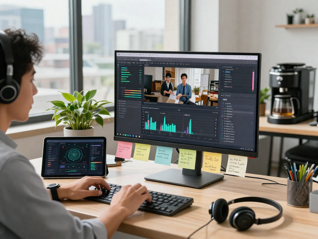 Professional analyzing ai image detector metrics on high-resolution monitor