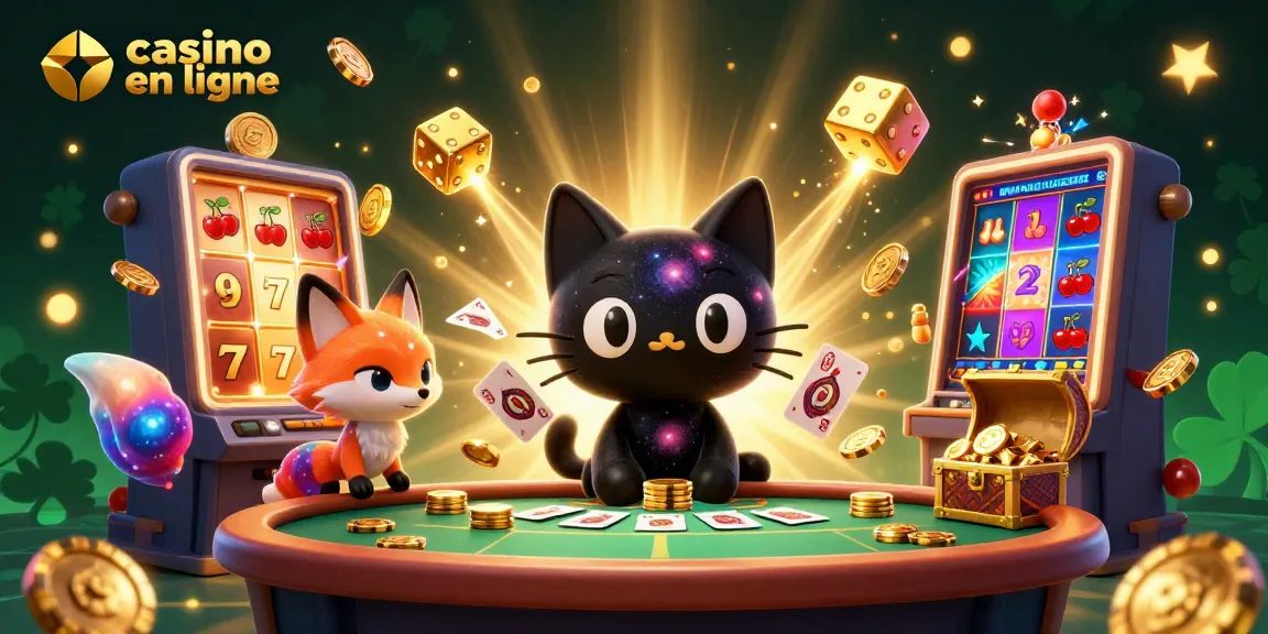 Le chat noir gravitationnel attire des jetons à la table d'un casino en ligne
