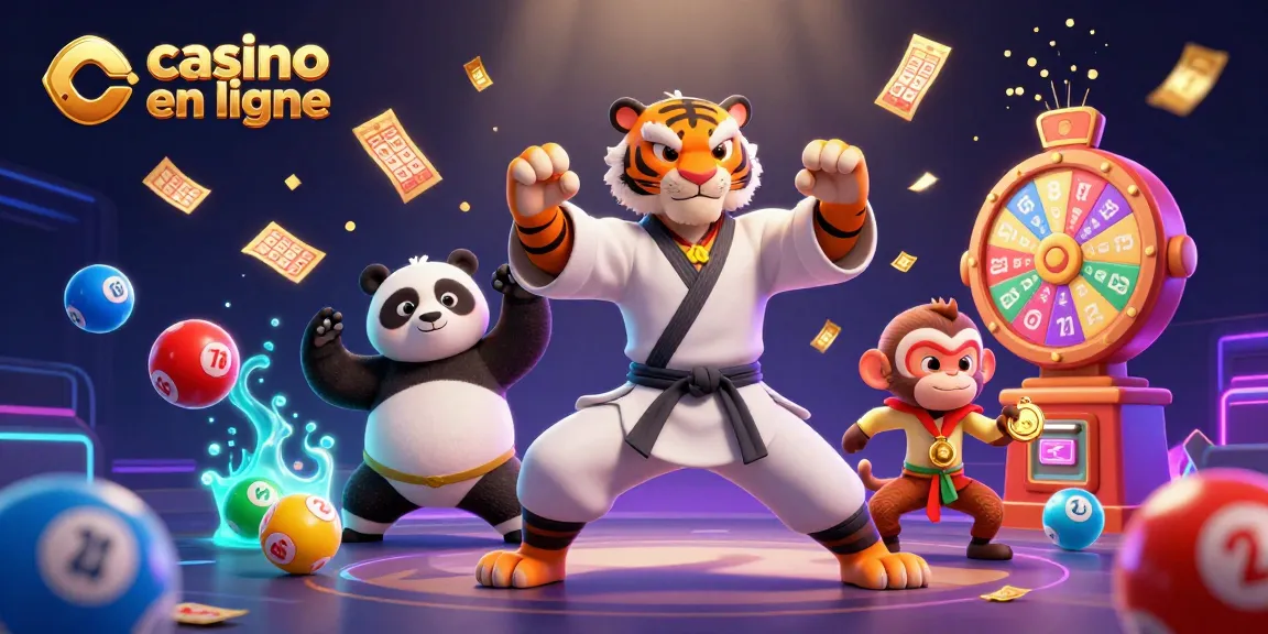 Jouer sur le casino en ligne avec une illustration cartoon captivante présentant un tigre maître kung-fu en action.