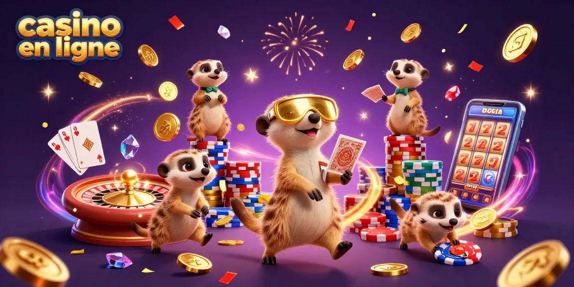 Casinos en ligne : des meerkats s'affairent autour des jeux et gains
