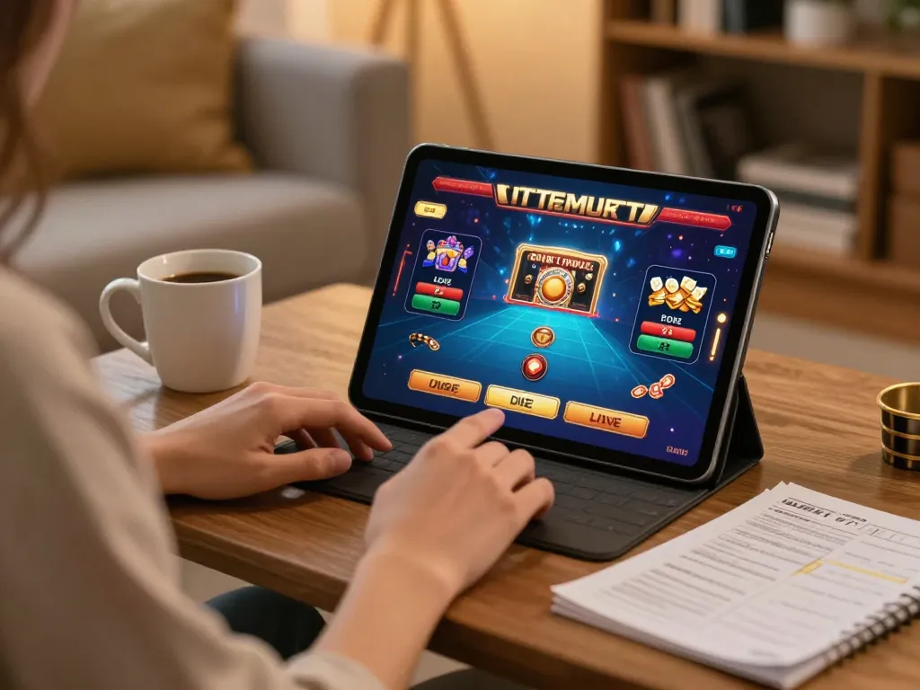 Engaging in a thrilling 3win game on a tablet during cozy home gaming session