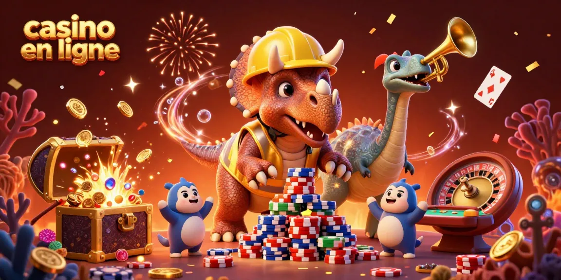 Vivez l'expérience des jeux de casino en ligne avec un tricératops et des éléments festifs.
