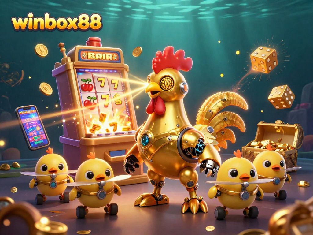 Experience exhilarating gaming action with winbox88's vibrant 3D casino scene bursting with color and excitement.