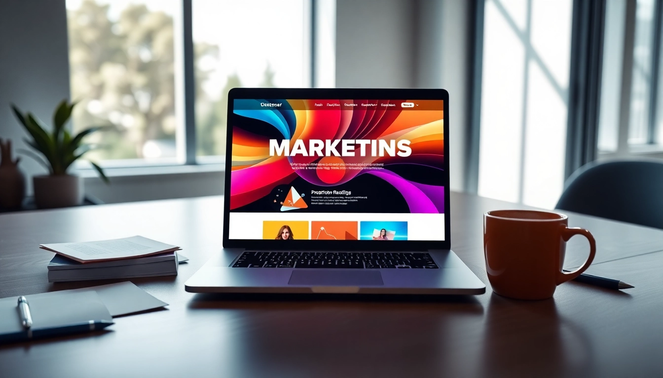 Die Webseite https://alvionz.de/ zeigt ein modernes digitales Marketing-Arbeitsumfeld mit einem Laptop.