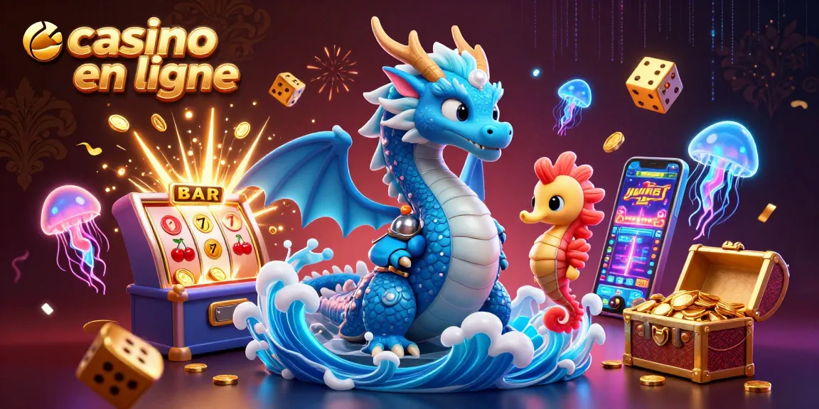 Un dragon aquatique et un chevalier seahorse en armure, jouant dans un casino en ligne illuminé.