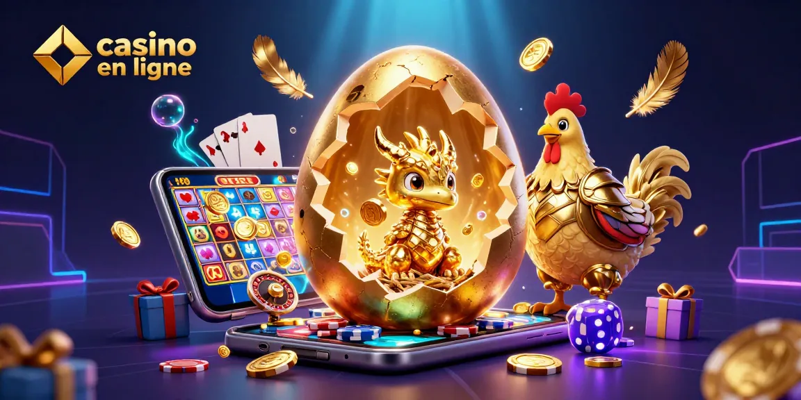 Casino en ligne avec un dragon d'or et des jetons de poker en arrière-plan flottant.