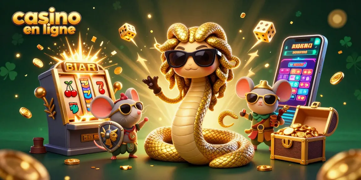 Jouez aux machines à sous au casino en ligne avec Medusa et un mouse guerrier, entouré d'une pluie de pièces.