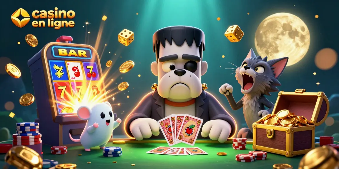 Plongez dans l'univers captivant du casino en ligne avec une illustration dynamique et animée.