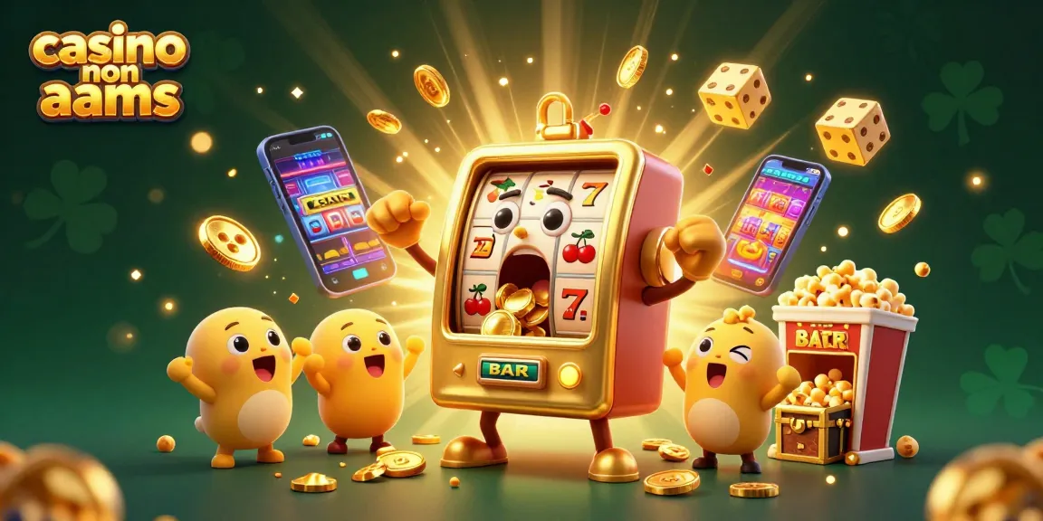 Giocatori che vivono emozioni forti in un casino non AAMS con macchine e premi d'oro volanti.