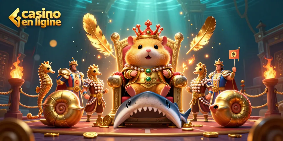 Casino en ligne où le petit roi hamster assiste à des jeux captivants et des pièces d'or brillantes.