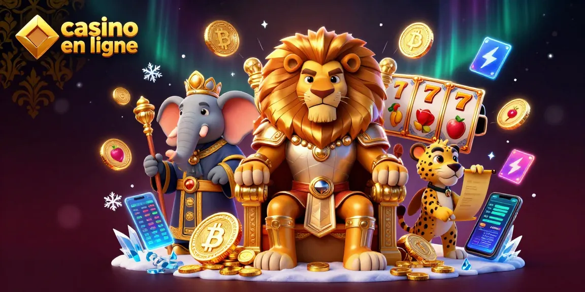 Jouez à casino en ligne avec des personnages 3D de lion, éléphant et guépard entourés d'éléments de jeux captivants.