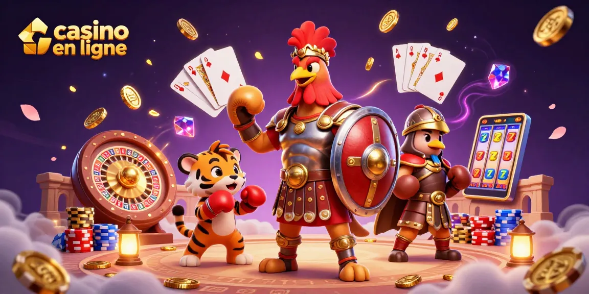 Découvrez le combat amusant d'un coq gladiateur et d'un tigre dans un casino en ligne plein de surprises.