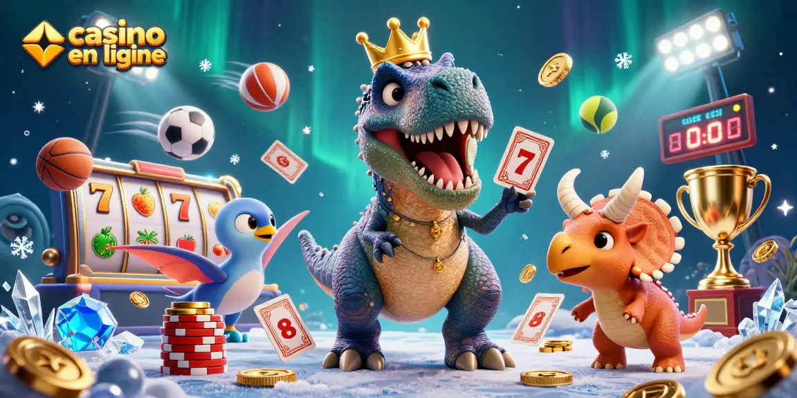 Jouez au casino en ligne avec un T-Rex amusant et des éléments de jeu captivants.