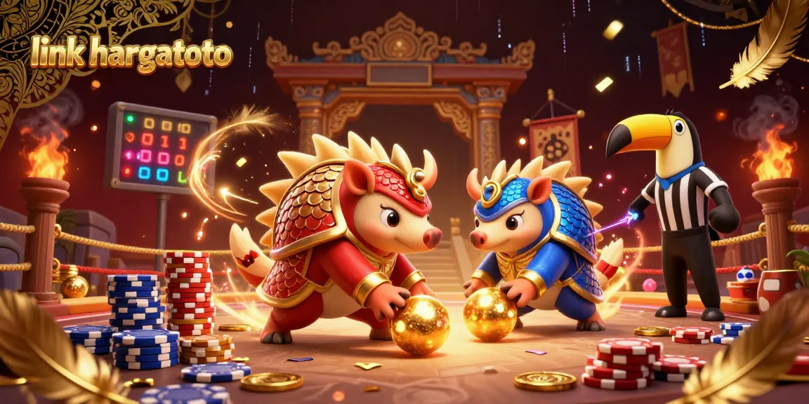 Experience thrilling gameplay with link hargatoto as rival pangolins battle amidst poker chips in a vibrant casino scene.