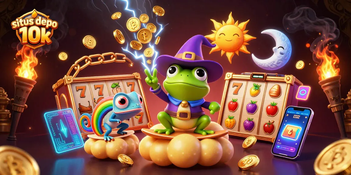 Experience slots action on situs depo 10k with vibrant characters and enticing gold coins swirling in a magical storm.