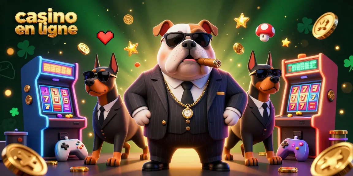 Visibilité de la scène colorée de jeu vidéo représentant un casino en ligne avec un bulldog mafia dansant.