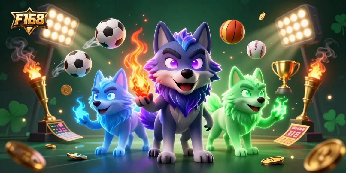 Experience dynamic F168 gaming action with ghostly wolves and vibrant sports elements.