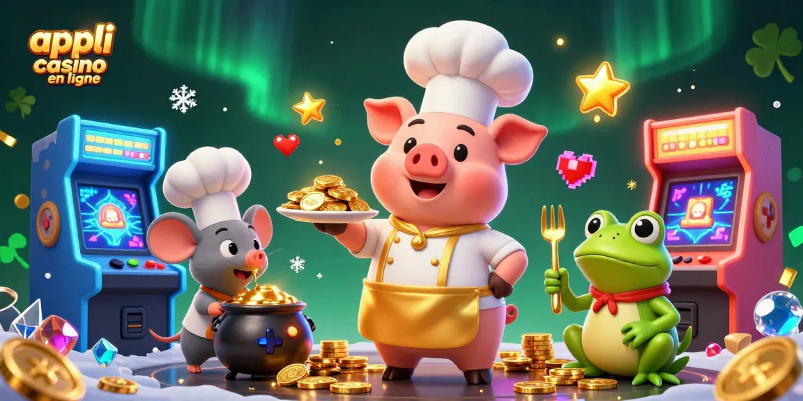 Profitez de l'appli casino en ligne avec une illustration dynamique, riche en éléments de jeu.