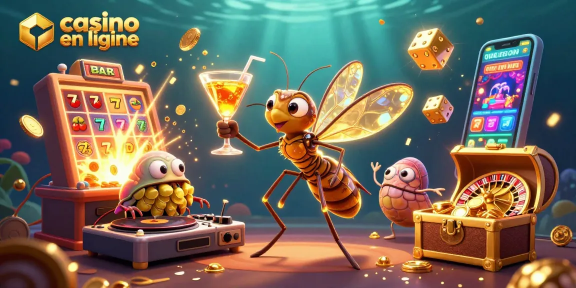 Faites l'expérience de l'élégance des jeux "casino en ligne" avec un insecte préhistorique vibrant et des éléments flottants.