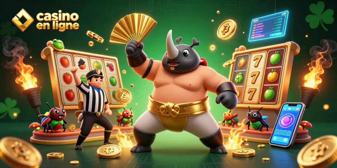 Profitez des jeux dans un casino en ligne avec un champion sumo et des éléments de jackpot.