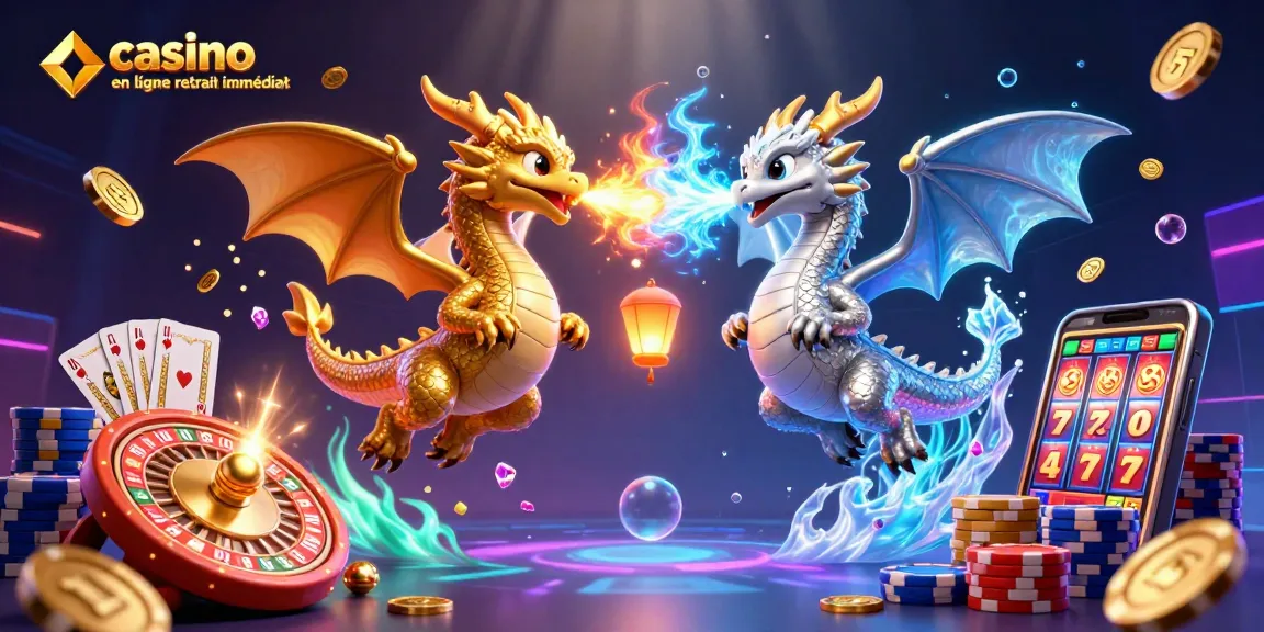 Jouez dans un casino en ligne retrait immédiat avec dragons magiques, jetons colorés et machines à sous.